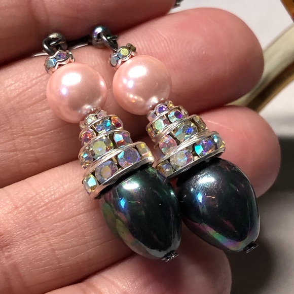 Pearl, Crystal and aurora borealis earrings with hooks-BLING - Picture 8 of 8